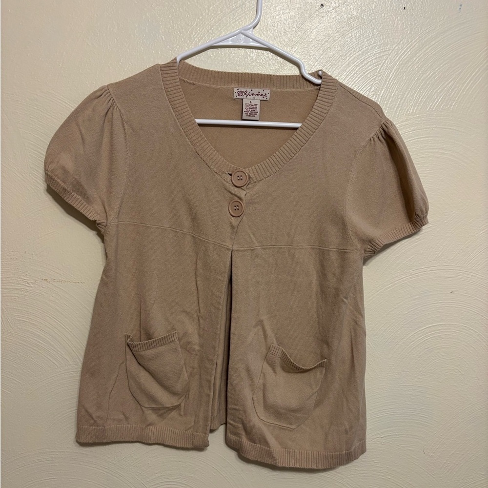 Short Sleeve Beige Cardigan by Glimmer